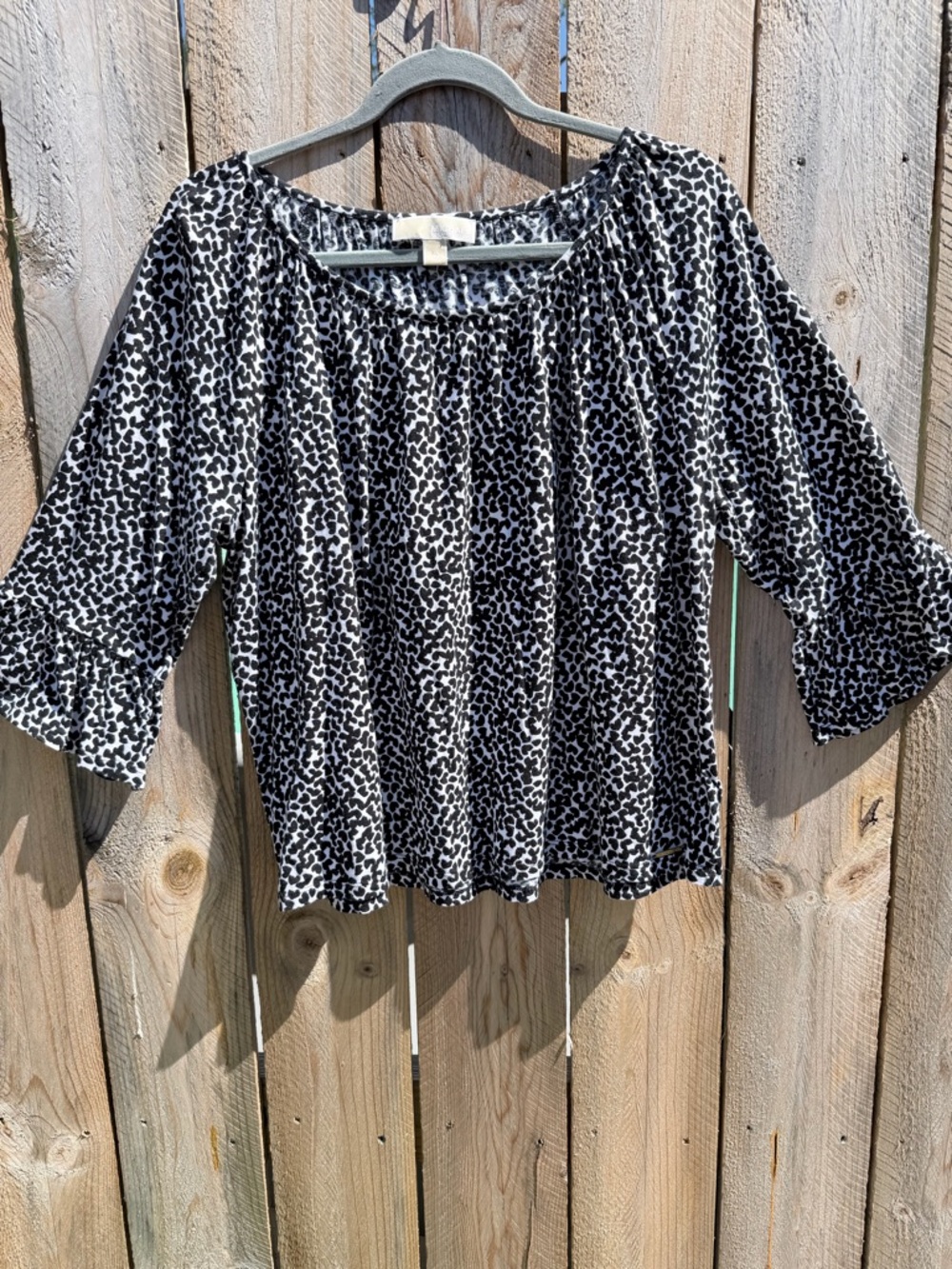 Womens Black & White Print Peasant Top Michael Kors